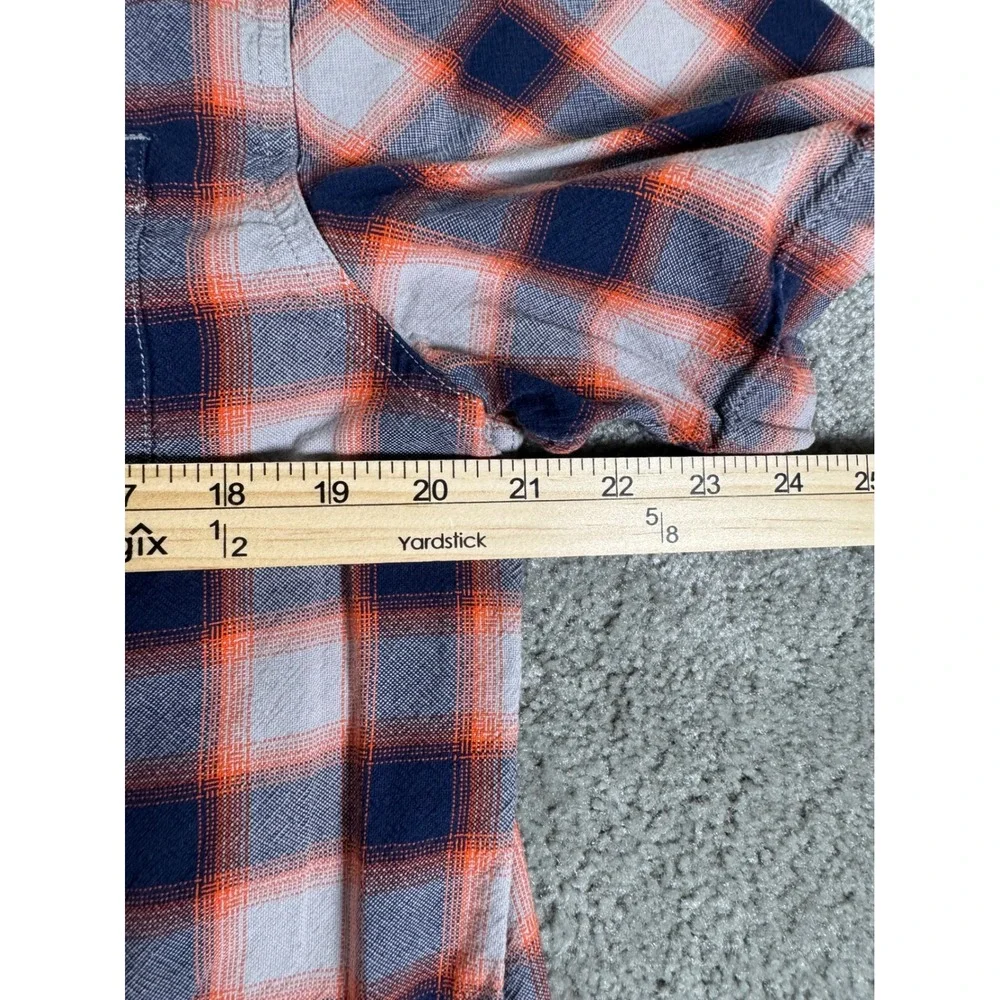 The North Face Mens Plaid Short Sleeve Button Down Shirt Orange Navy Blue Medium
